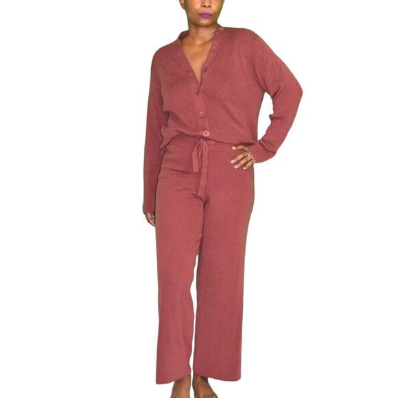 Mila Owen Jumpsuit Orange Ribbed Sweater Knit Straight Leg One Piece Stretch XS - Picture 13 of 15